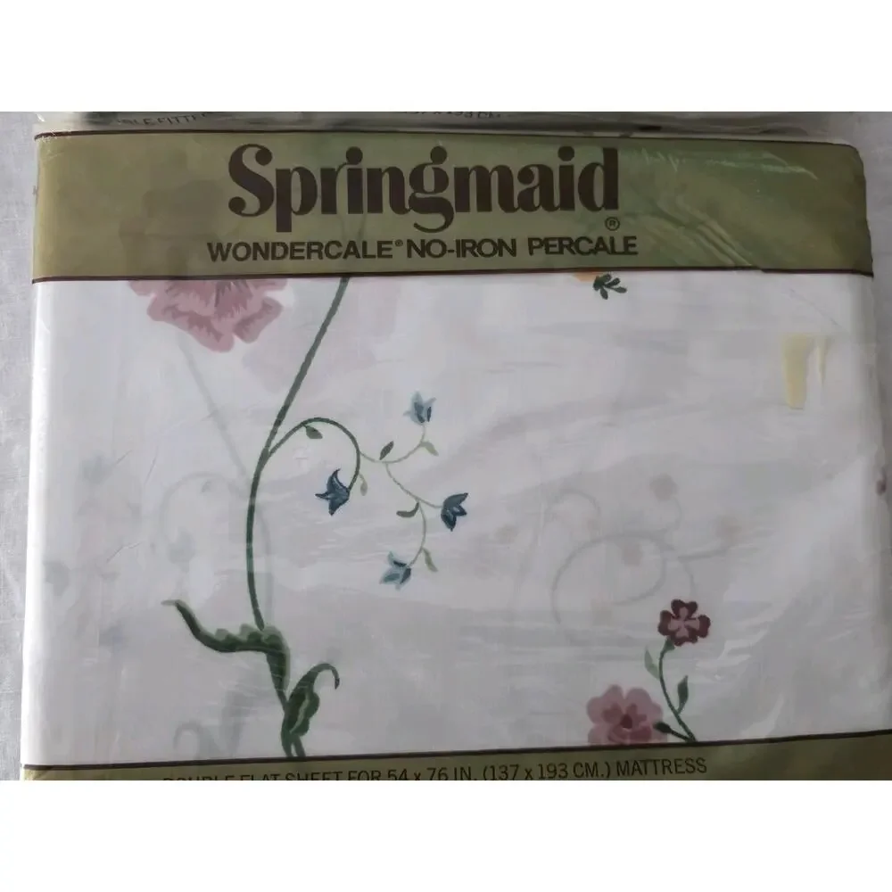 VINTAGE SPRINGMAID Wondercale Double Flat Sheet + Fitted Sheet Swiss Manor
